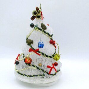 Vtg Tabletop Crystal Look Light-Up Musical Christmas Tree Ornaments Beads